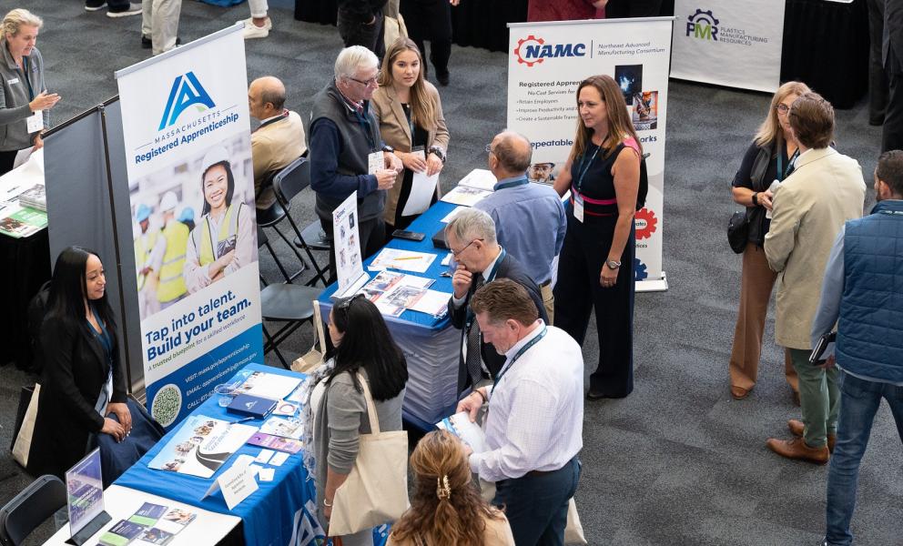 exhibit area with attendees